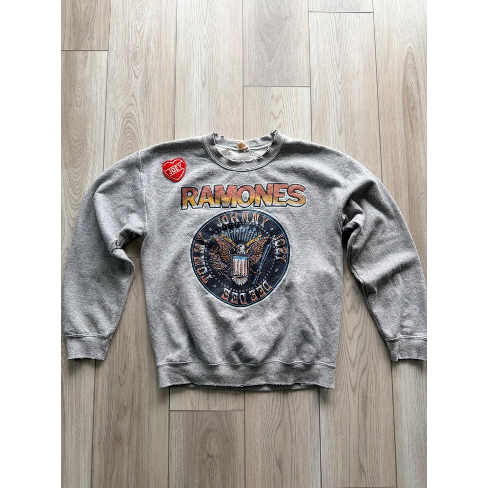 Madeworn Ramones Distressed Sweatshirt Unisex Small Gray Distressed Joey Patch